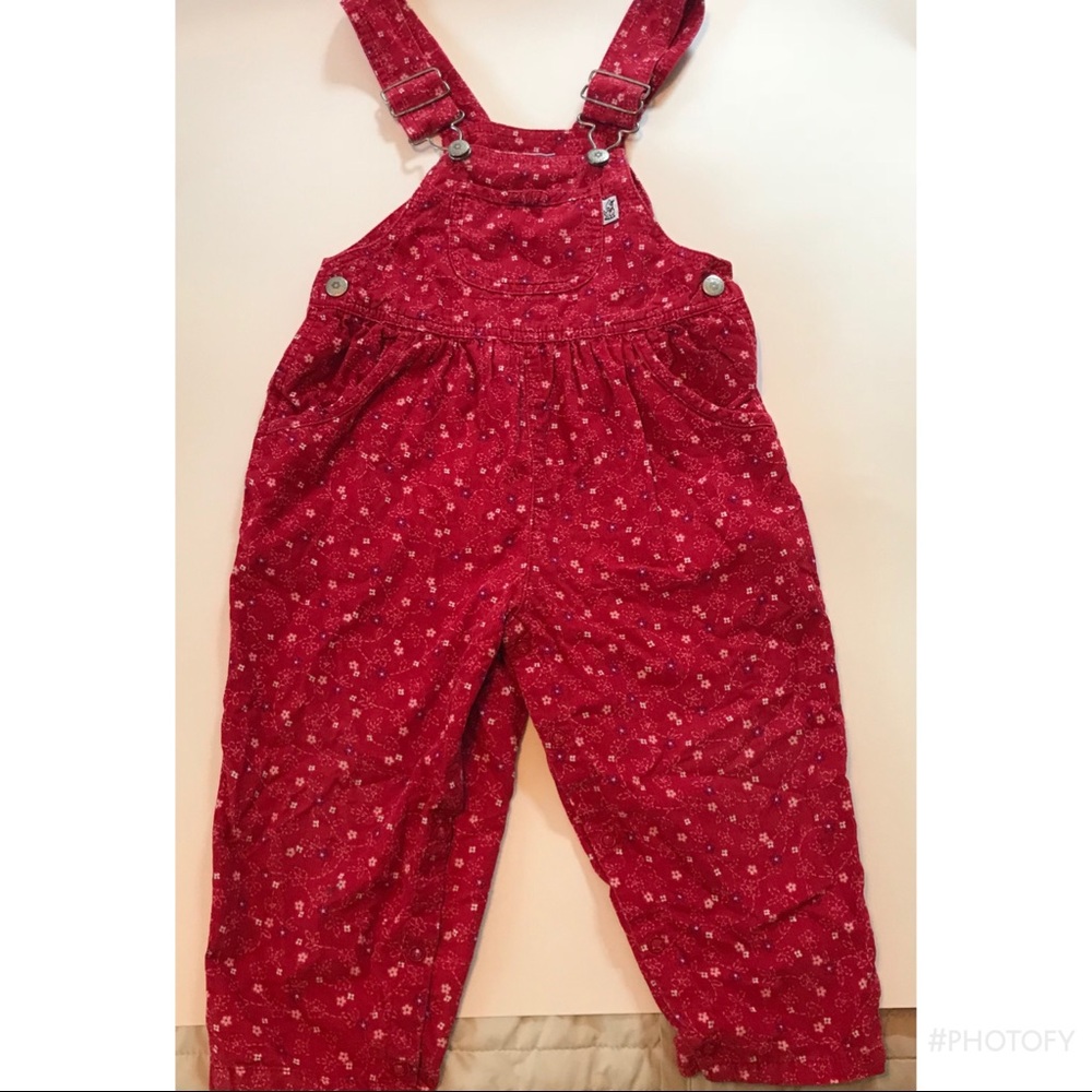 Sprockets red corduroy flowers overalls. sz 3T.